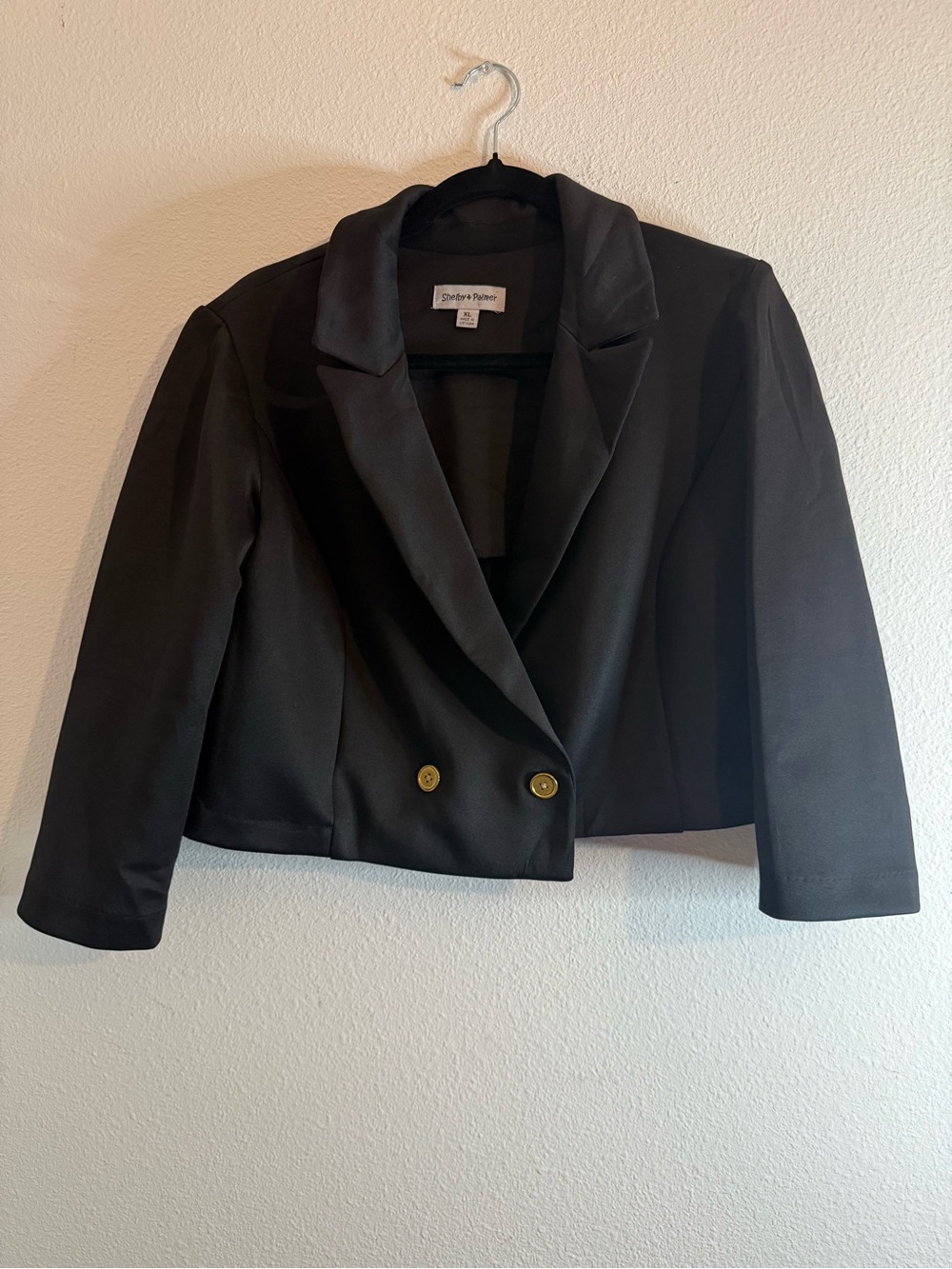 Shelby & Palmer Black Cropped Double Breasted Blazer Jacket XL Gold Button